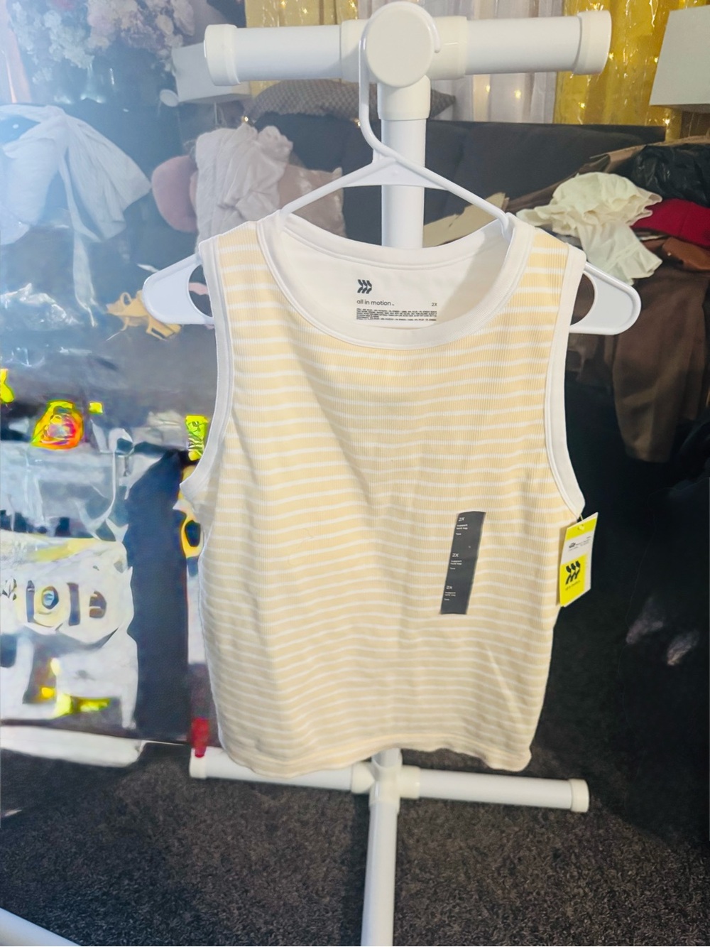 Women’s Sleeveless Striped Tank Top - Yellow/White